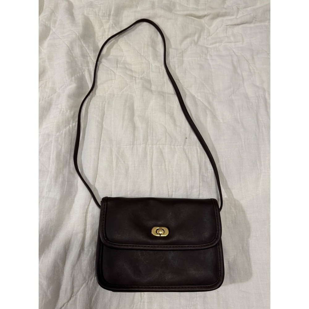 Vintage Style Dark Brown Crossbody Bag Gold Turnlock Minimalist Purse